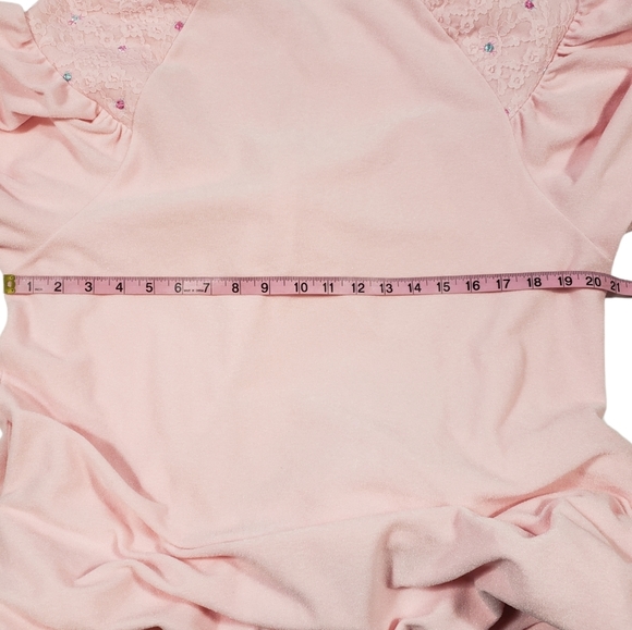 Vintage Vanity Fair Pink Fleece Robe Sz Medium ? Floral Lace Bell Sleeve Zip Up - Picture 13 of 15